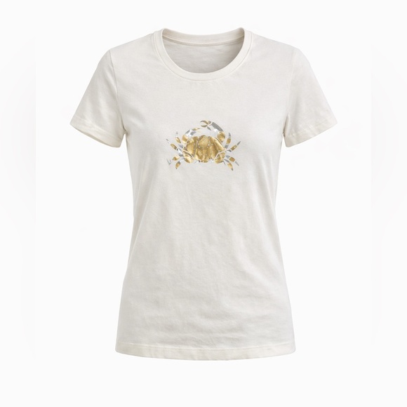 J. Crew Tops - NWT J.Crew Collector Tee Women’s Ivory/Gold Metallic Crab Shirt Size XXS